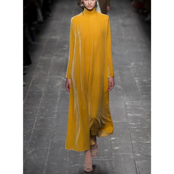 Valentino Yellow Velvet Gown Maxi Dress 38 NWT Runway Luxe MSRP $4900 Modern - Picture 1 of 16